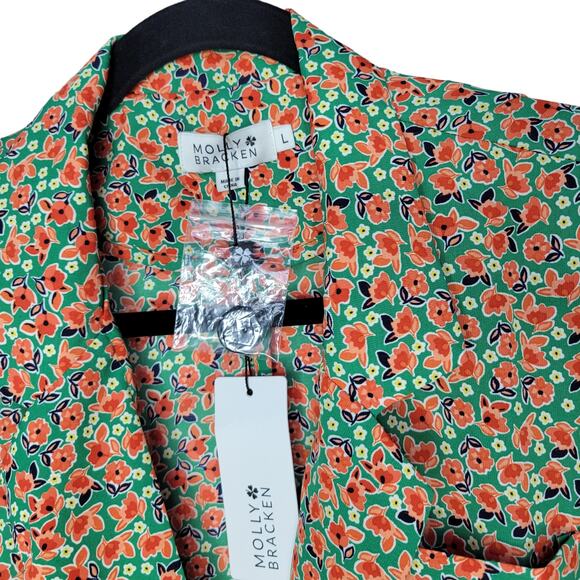 Molly Bracken Floral Ireland Green Woven Light Blazer Jacket Blouse Women Sz L - Picture 5 of 7